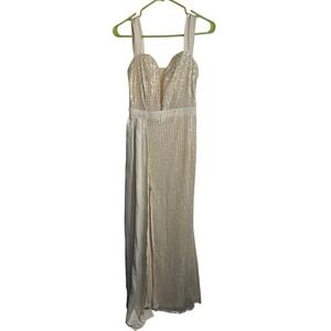 barney womens fancy prom brides maid dress size XS (2) long slit flowy